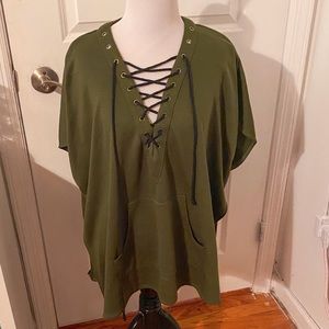 Madden NYC Green Lace Front Top Blouse Hoodie